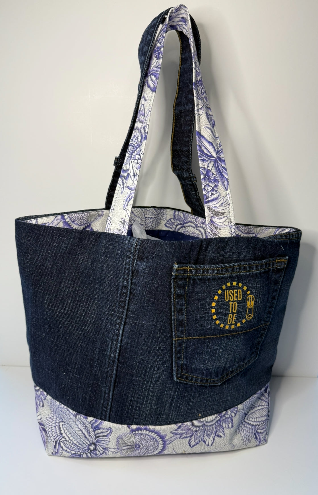 Alice Small Classic Tote Bag 100 % Cotton Navy Blue & Purple
