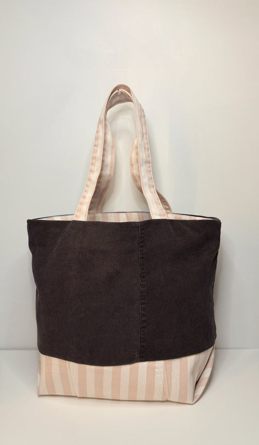 Alice Small Classic Tote Bag Corduroy Brown & Pink