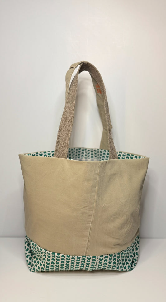 Alice Small Classic Tote Bag Chino Beige & Green