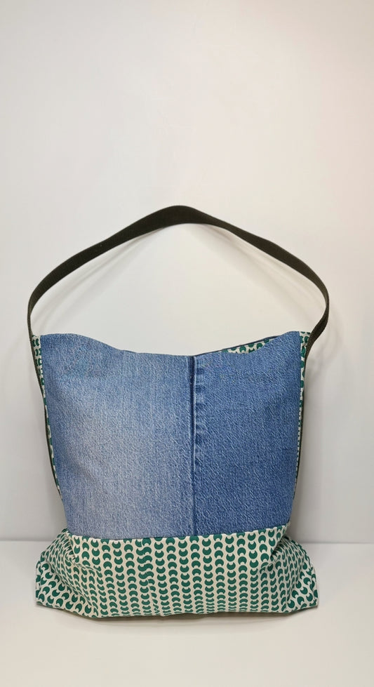 Victoria Medium Structured Tote Bag Denim Blue & Green