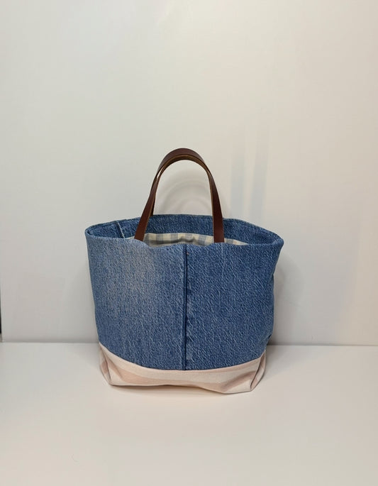 Helen Tiny Cute Tote Bag Denim Blue & Pink