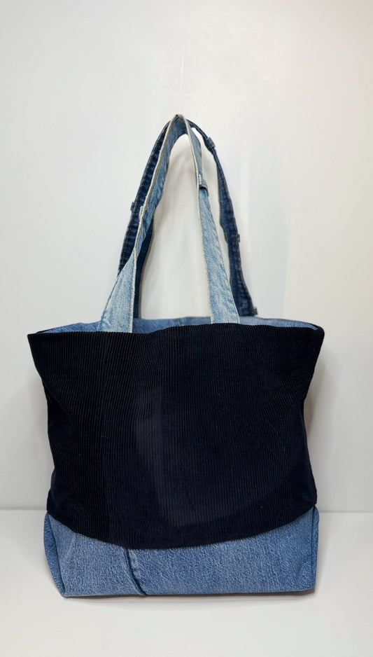 Alice Small Classic Tote Bag Corduroy Black & Blue