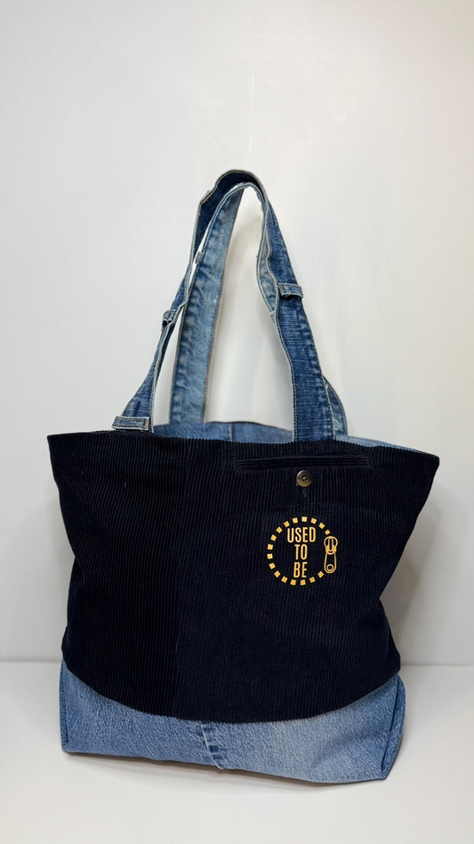 Alice Small Classic Tote Bag Corduroy Black & Blue
