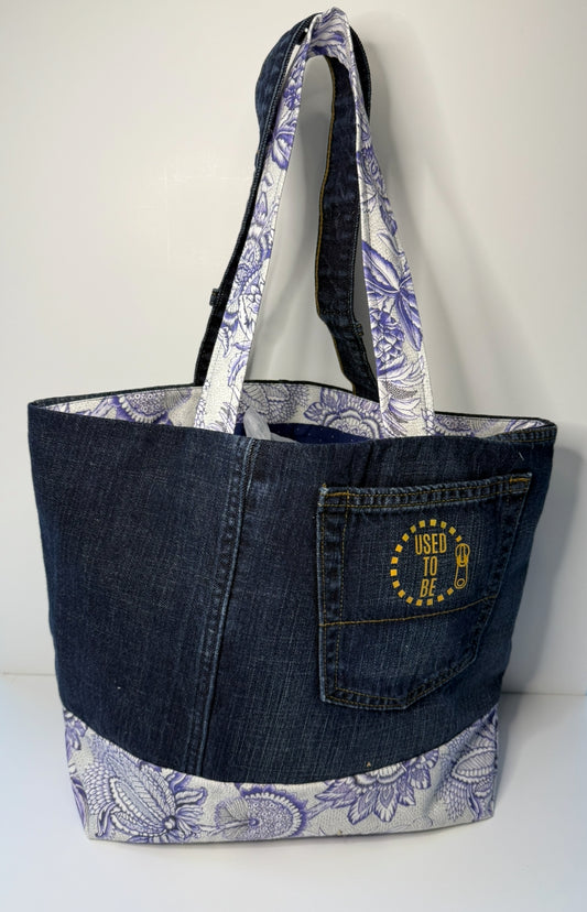 Alice Small Classic Tote Bag 100 % Cotton Navy Blue & Purple