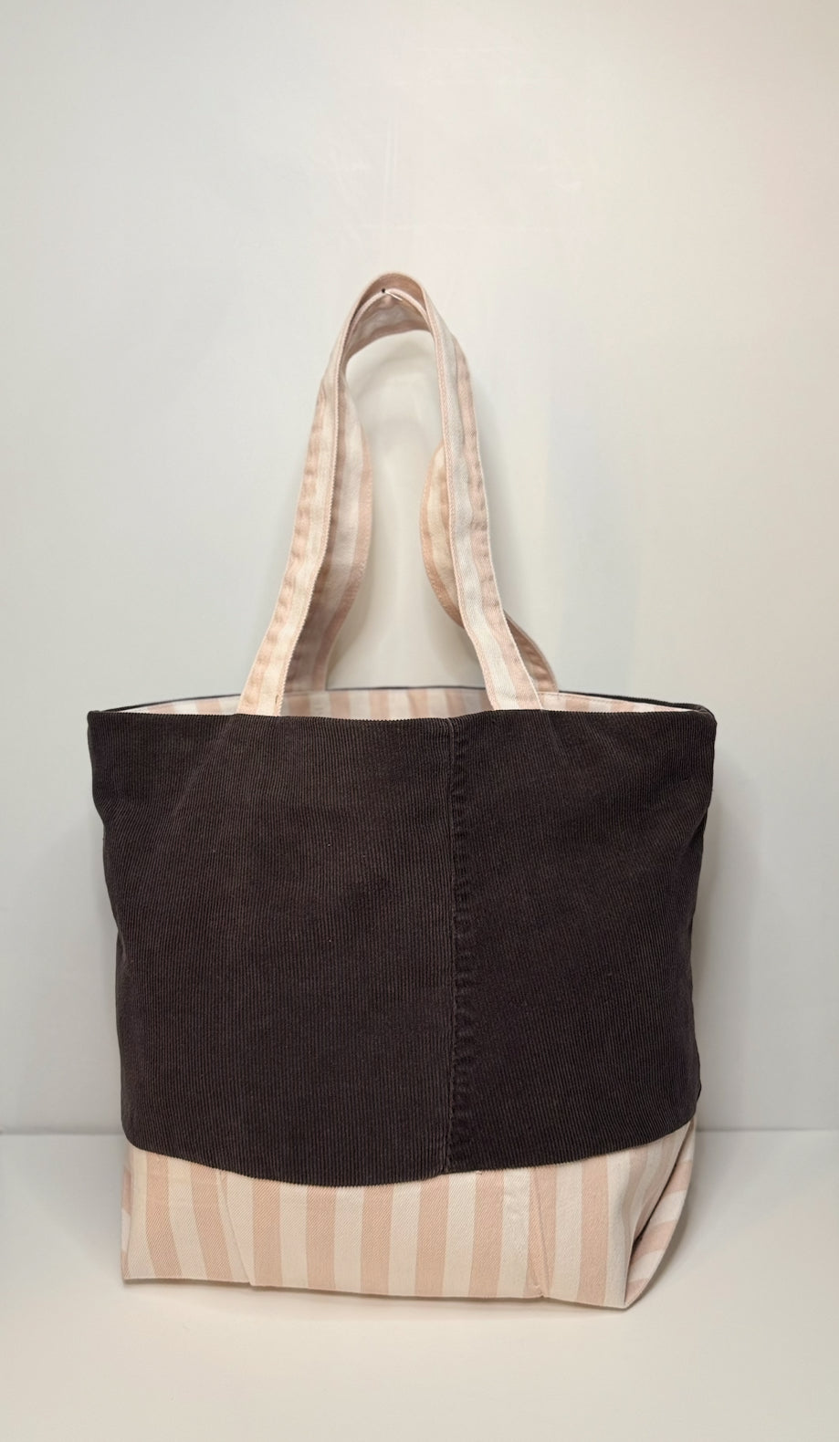 Alice Small Classic Tote Bag Corduroy Brown & Pink