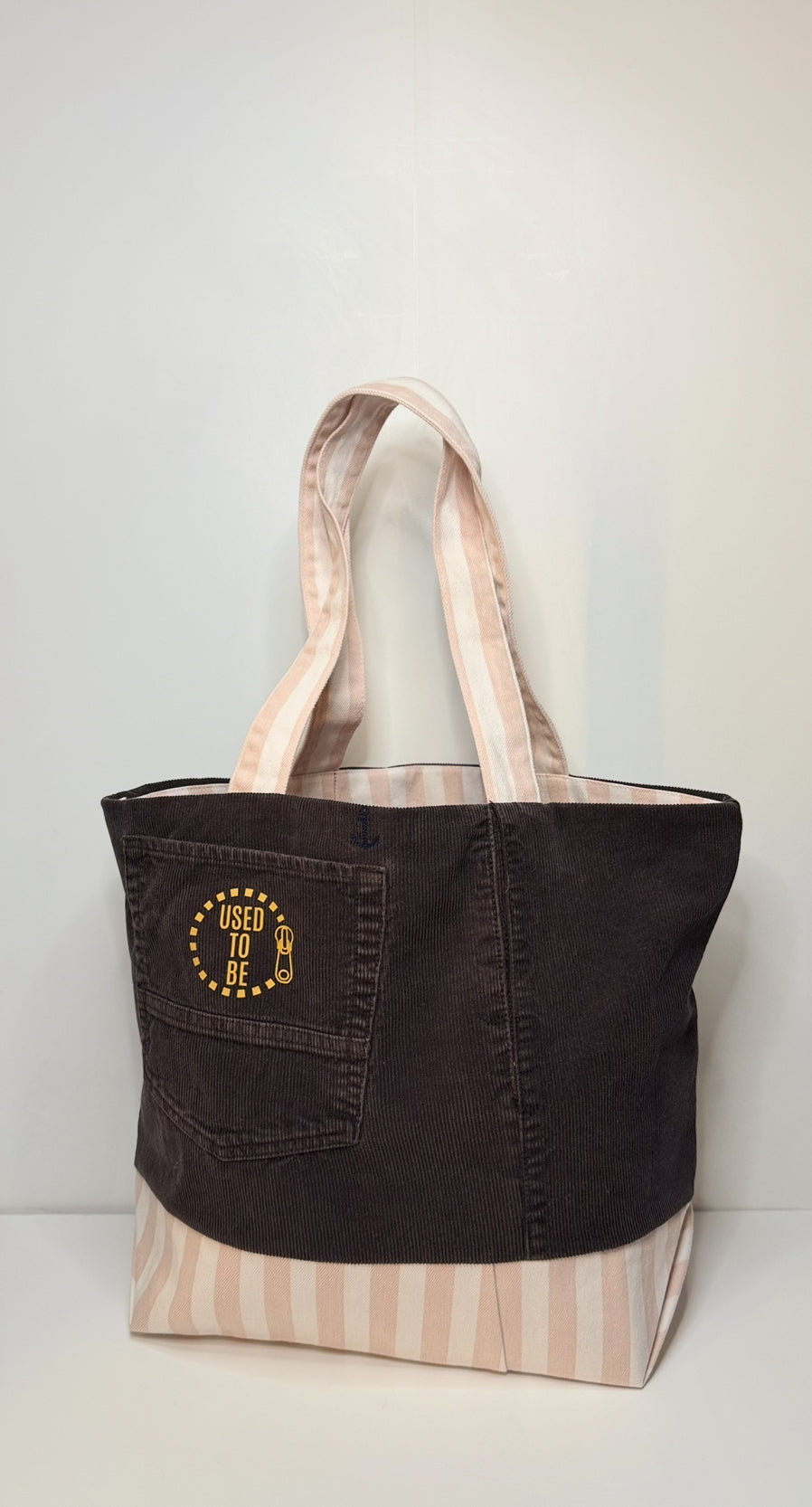 Alice Small Classic Tote Bag Corduroy Brown & Pink