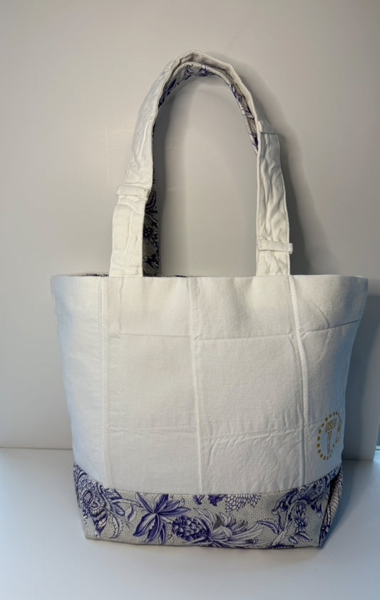 Alice Small Classic Tote Bag 100 % Cotton White & Purple