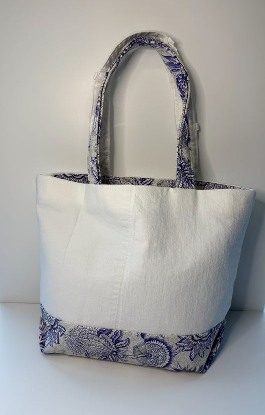 Alice Small Classic Tote Bag 100 % Cotton White & Purple