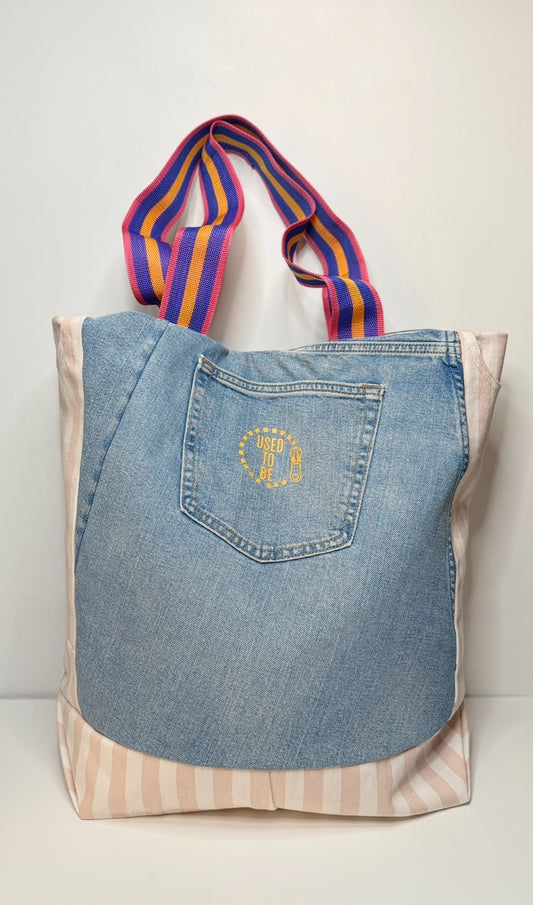 Columbia Large Roomy Tote Bag Denim Blue & Pink