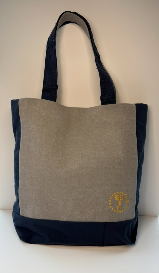 Columbia Large Roomy Tote Bag 100 % Cotton Grey & Navy Blue