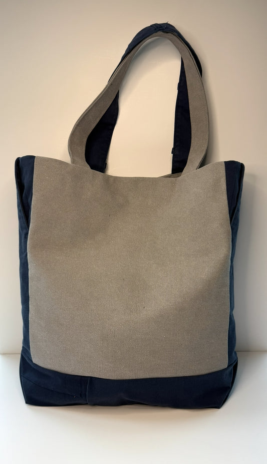 Columbia Large Roomy Tote Bag 100 % Cotton Grey & Navy Blue