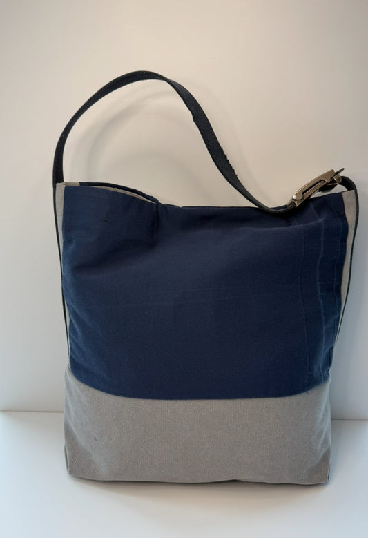 Victoria Medium Structured Tote Bag 100 % Cotton Navy Blue & Grey