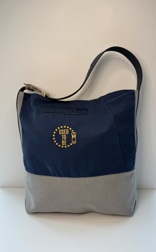 Victoria Medium Structured Tote Bag 100 % Cotton Navy Blue & Grey