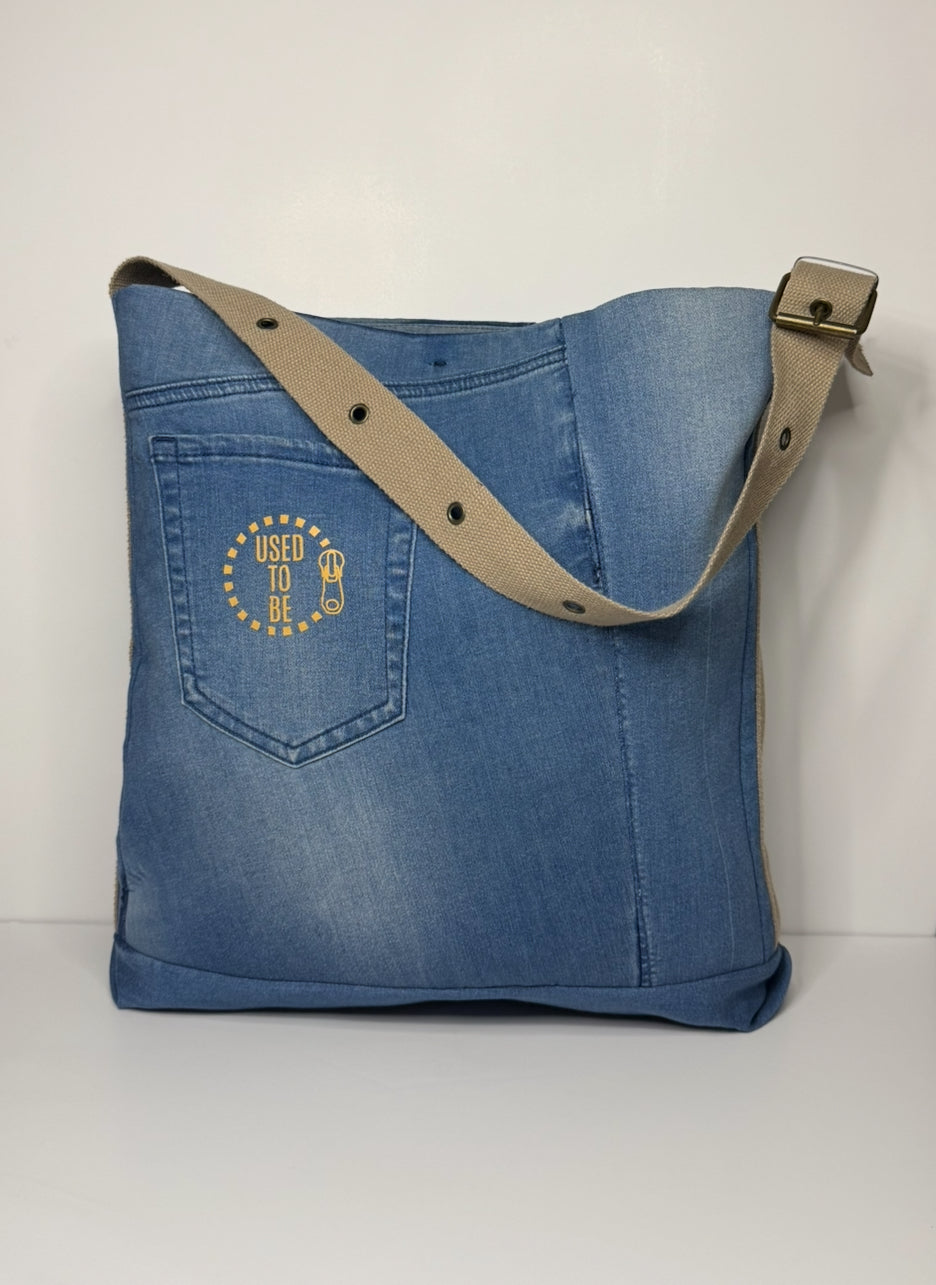 Victoria Medium Structured Tote Bag 100 % Cotton Blue & Blue