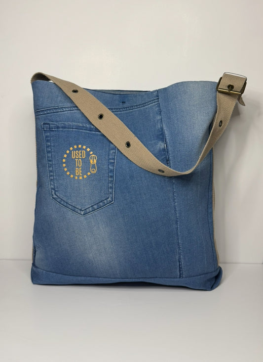 Victoria Medium Structured Tote Bag 100 % Cotton Blue & Blue