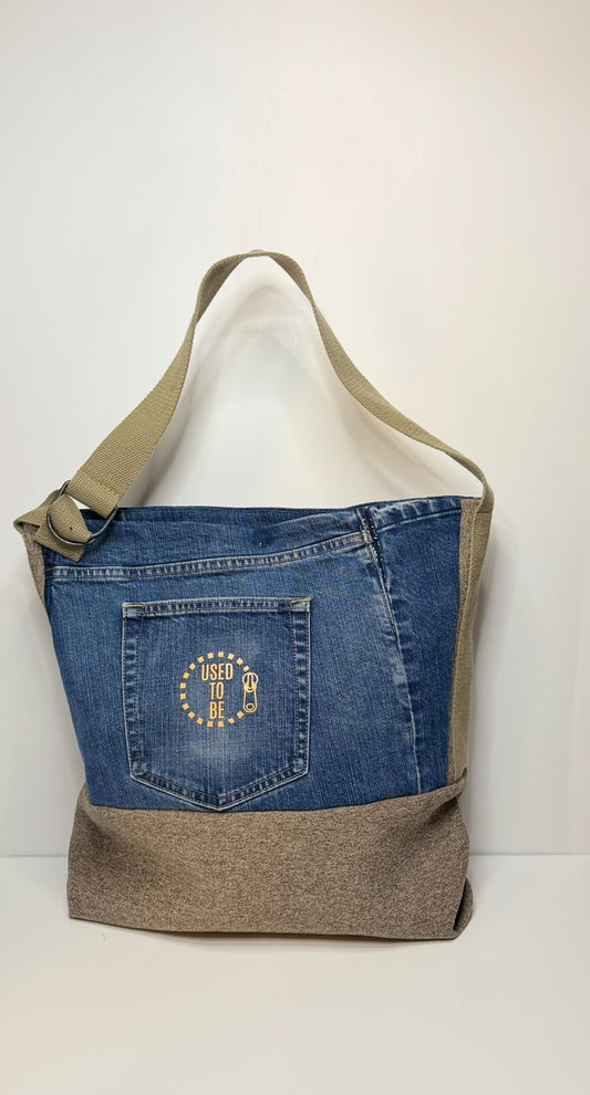 Victoria Medium Structured Tote Bag Denim Blue & Brown