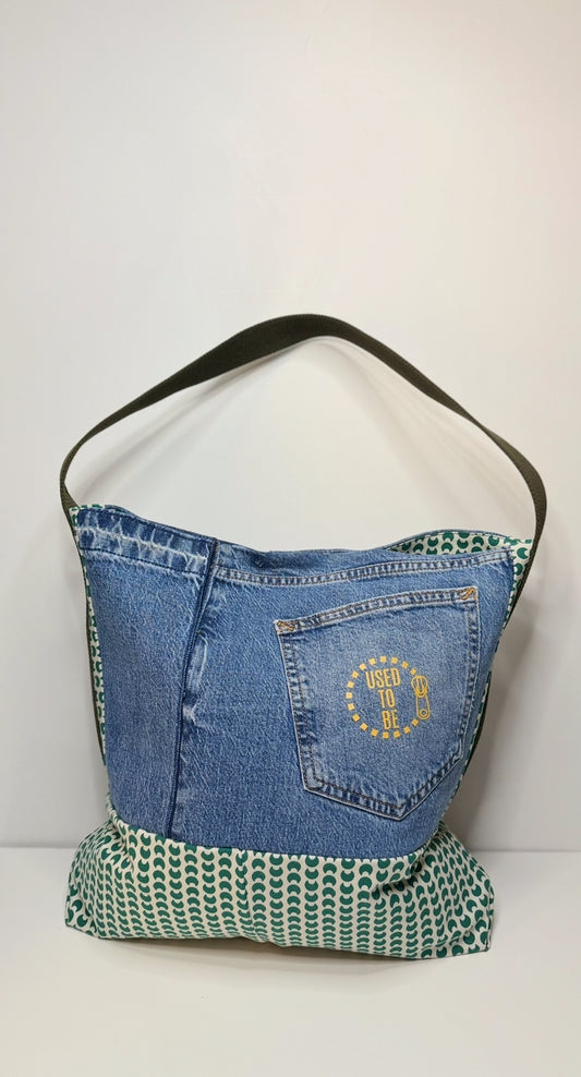 Victoria Medium Structured Tote Bag Denim Blue & Green