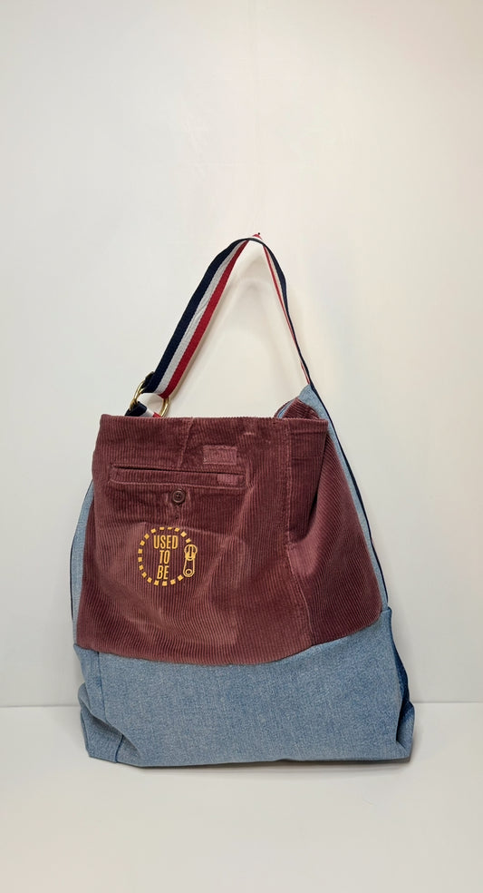Victoria Medium Structured Tote Bag Corduroy Wine & Blue