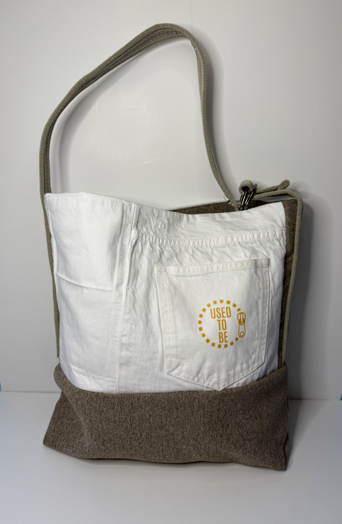 Victoria Medium Structured Tote Bag 100 % Cotton White & Brown