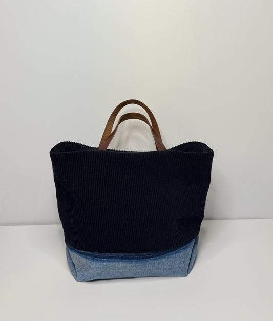 Helen Tiny Cute Tote Bag Corduroy Black & Blue
