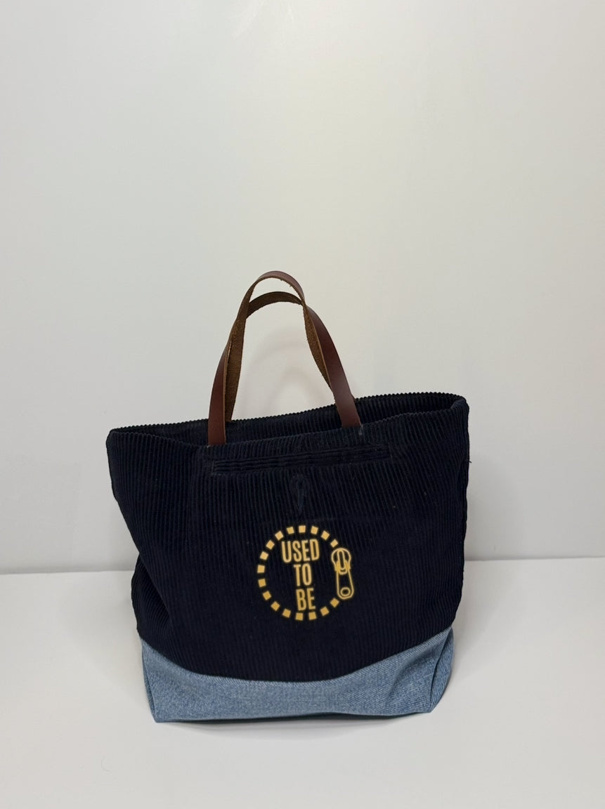 Helen Tiny Cute Tote Bag Corduroy Black & Blue