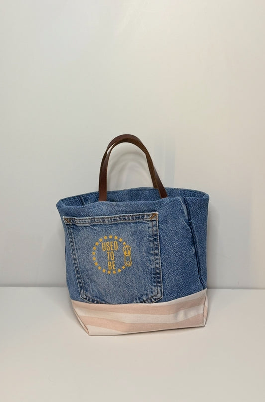 Helen Tiny Cute Tote Bag Denim Blue & Pink